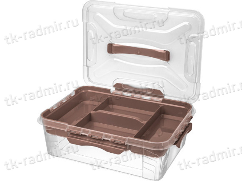 Ящик GRAND BOX 390х290х124 10 л для хран. с крышк. с замком и вставкой-органайзером  коричнев