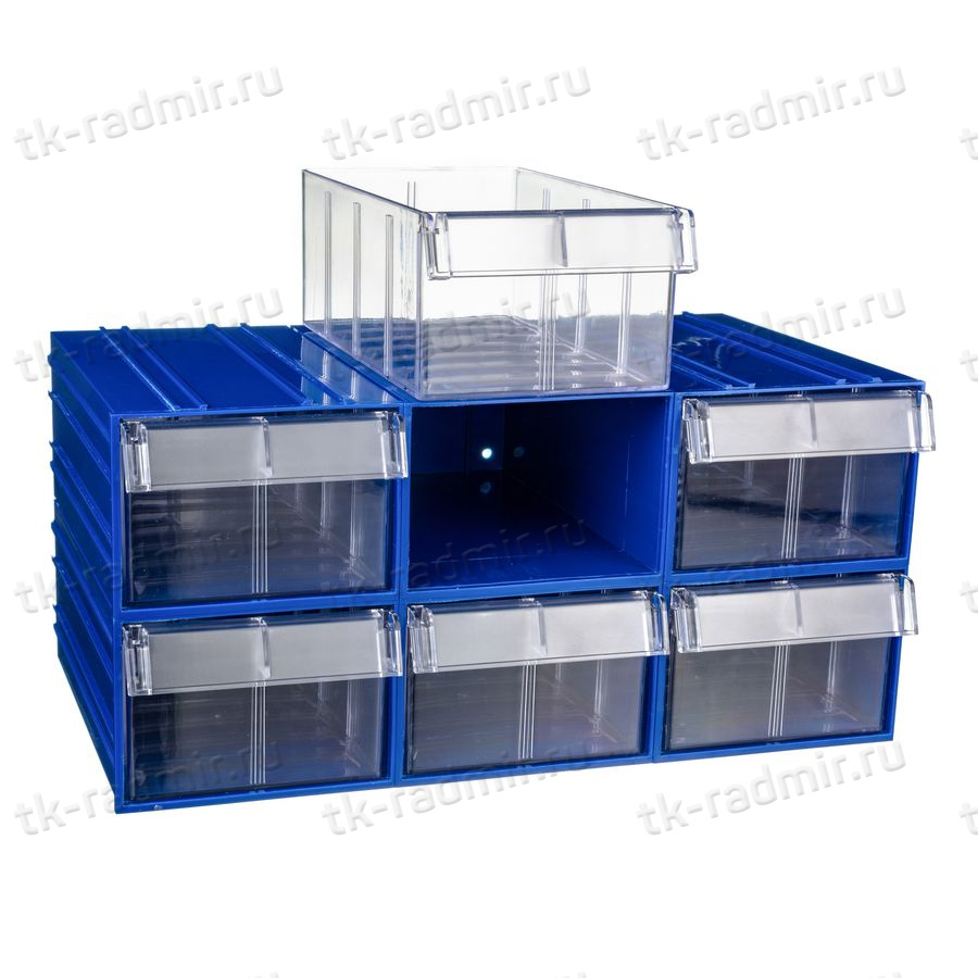 Пластиковый короб Стелла-техник C-2-К6-синий-прозрачный , 140х250х100мм, комплект 6 штук купить