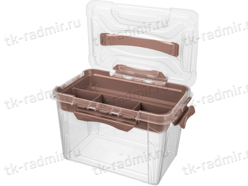 Ящик GRAND BOX 290х190х180 6,65 л для хран. с крышк. с замком и вставкой-органайзером  коричн