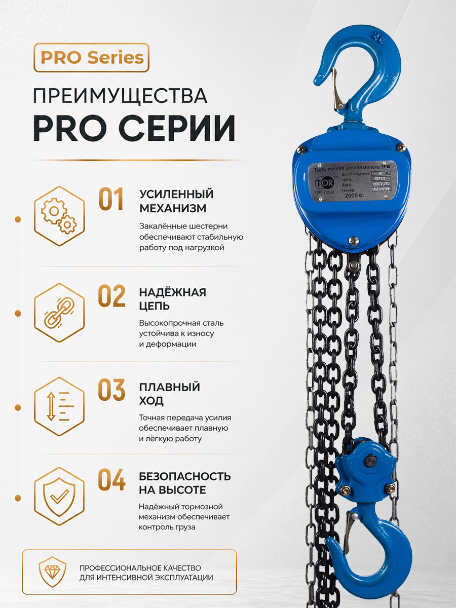 Таль ручная шестеренная TOR ТРШ C 2,0ТХ9М PRO (для тяжелых работ) купить