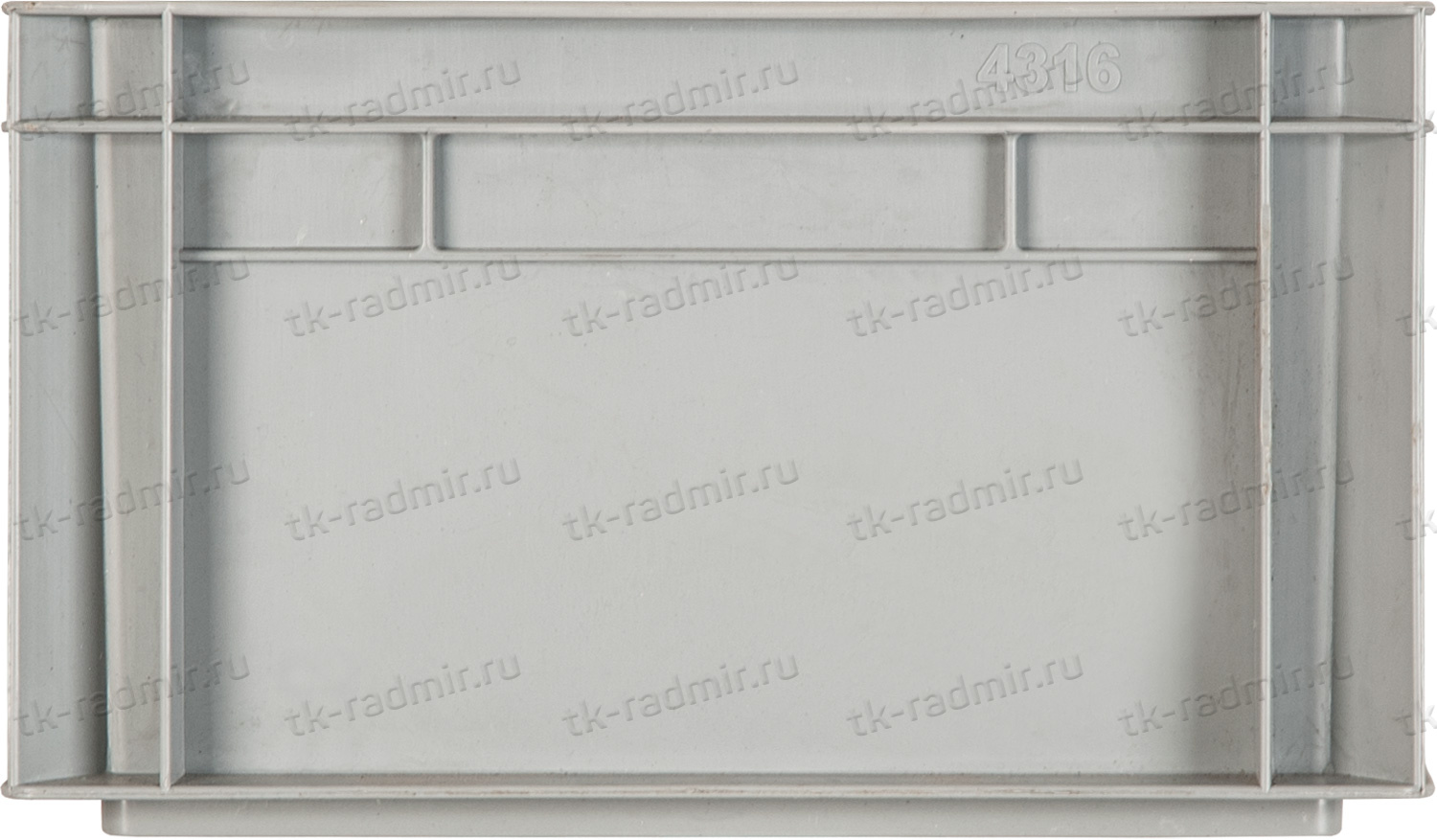 Ящик 400х300х175 сплошной, с ручками, гладкое дно, серый B-4316